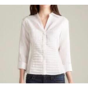 Tracy M white button up shirt extra large v-neck 100% linen 3/4 sleeve